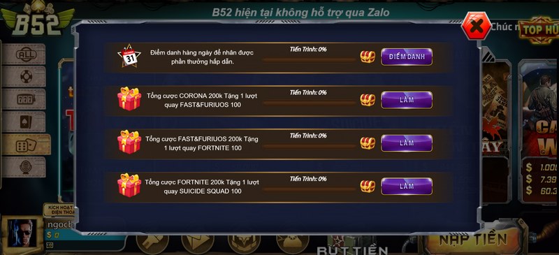 Danh mục khuyến mãi siêu hot đến từ vị trí cổng game B52