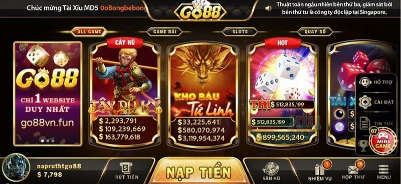 Sân chơi Go88 có số lượng game cược cực kỳ đa dạng