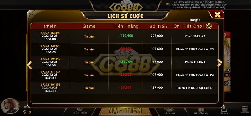Cách xem lịch sử đã cược ở Go88Vn Us