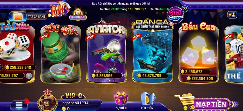 Game casino và quay hũ đổi thưởng RikVip