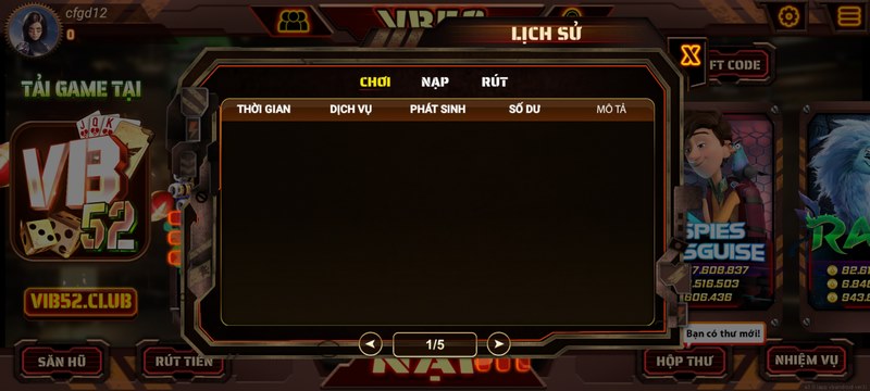 Hướng dẫn cách xem lịch sử cược ở cổng game VB52