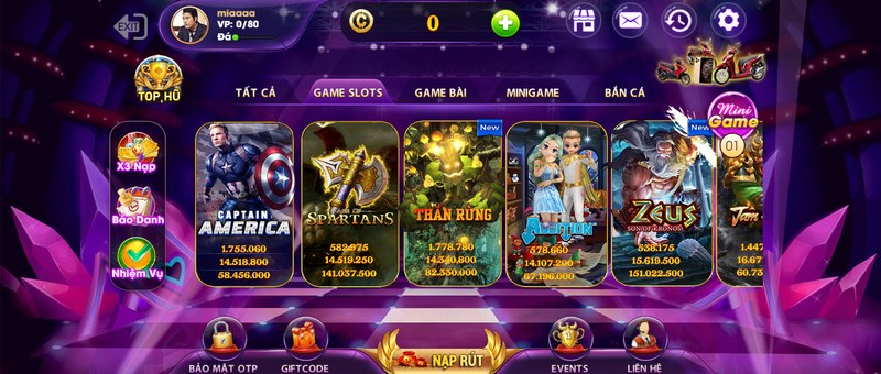 Slot game là hạng mục không thể thiếu ở Vip79 pro