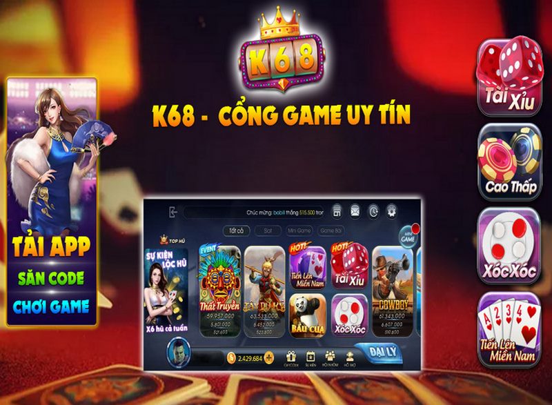 Tổng hợp trò chơi có tại cổng game K68 Club