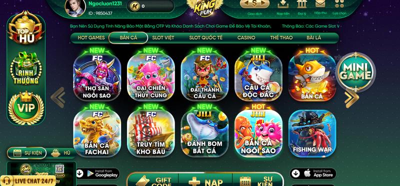 Bắn cá đại dương ở KingFun cũng là một tựa game đổi thưởng siêu hot