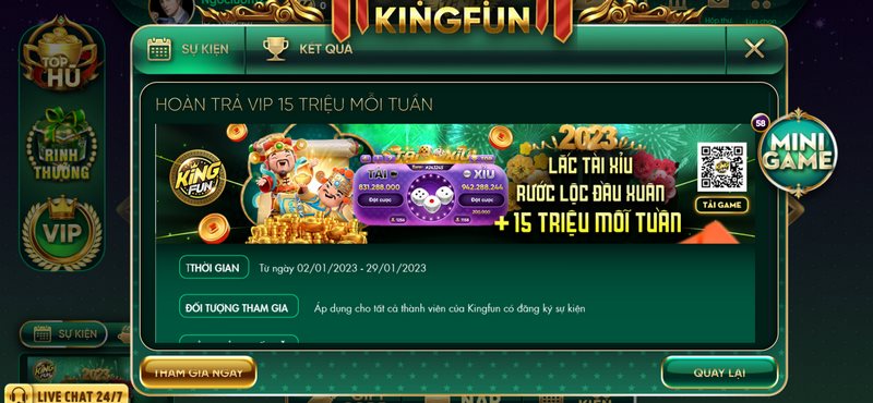 Ưu đãi cho khách hàng VIP gắn bó với sân chơi KingFun