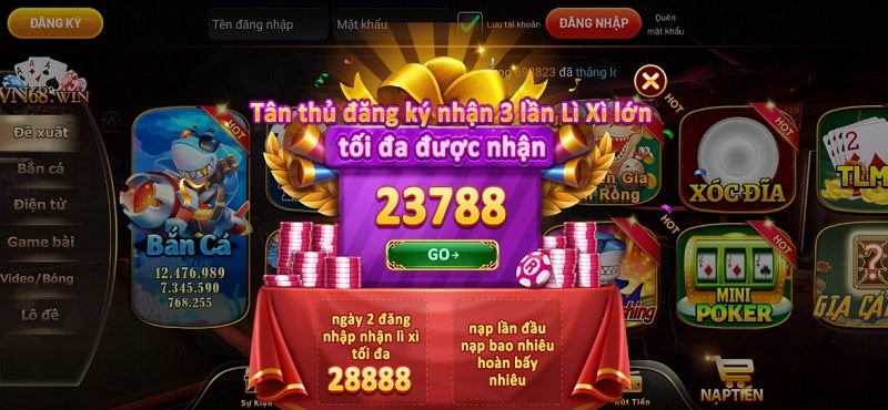 Khuyến mãi ngập tràn khi đến với cổng game VN68 Club