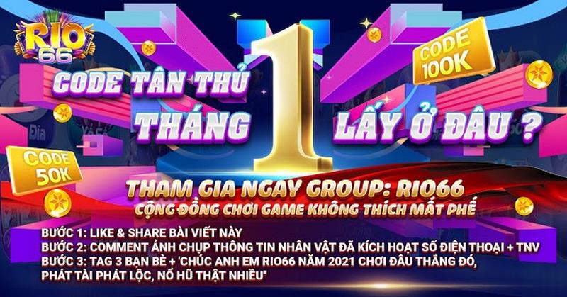 Chương trình ưu đãi Giftcode Rio66 đa dạng mức thưởng