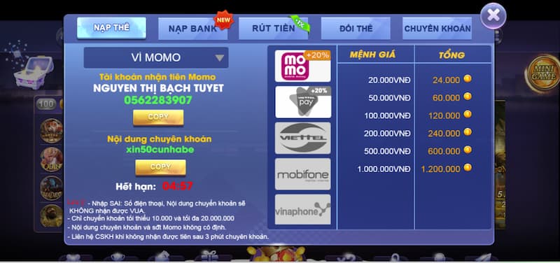 Nạp tiền Vua Club