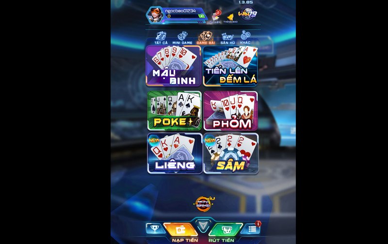 Cổng game có đa dạng game bài cho người chơi chọn theo sở trường
