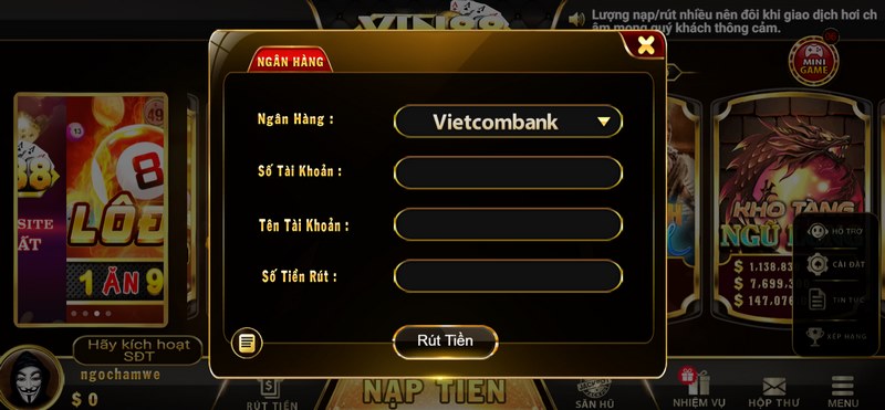 Có thể rút tiền từ cổng game nhanh chóng qua nhiều kênh khác nhau