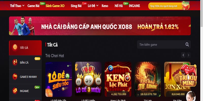 Sảnh XO cung cấp nhiều trò chơi hot cho bạn