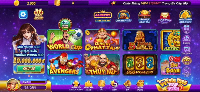 Kho game quay hũ khổng lồ đa dạng các chủ đề hấp dẫn, độc đáo